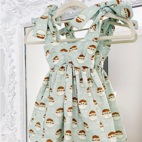 SALE One of a Kind Disney Star Wars Pastel Grogu Baby Yoda Pinafore Dress - Picture 2 of 4